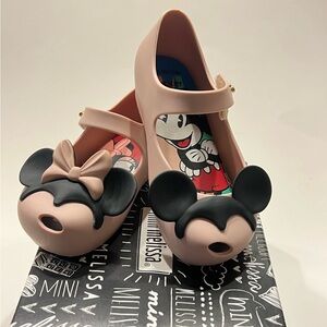🆕w box Mini Melissa Disney Minnie Mouse & Mickey Mouse  girls shoes size 9T